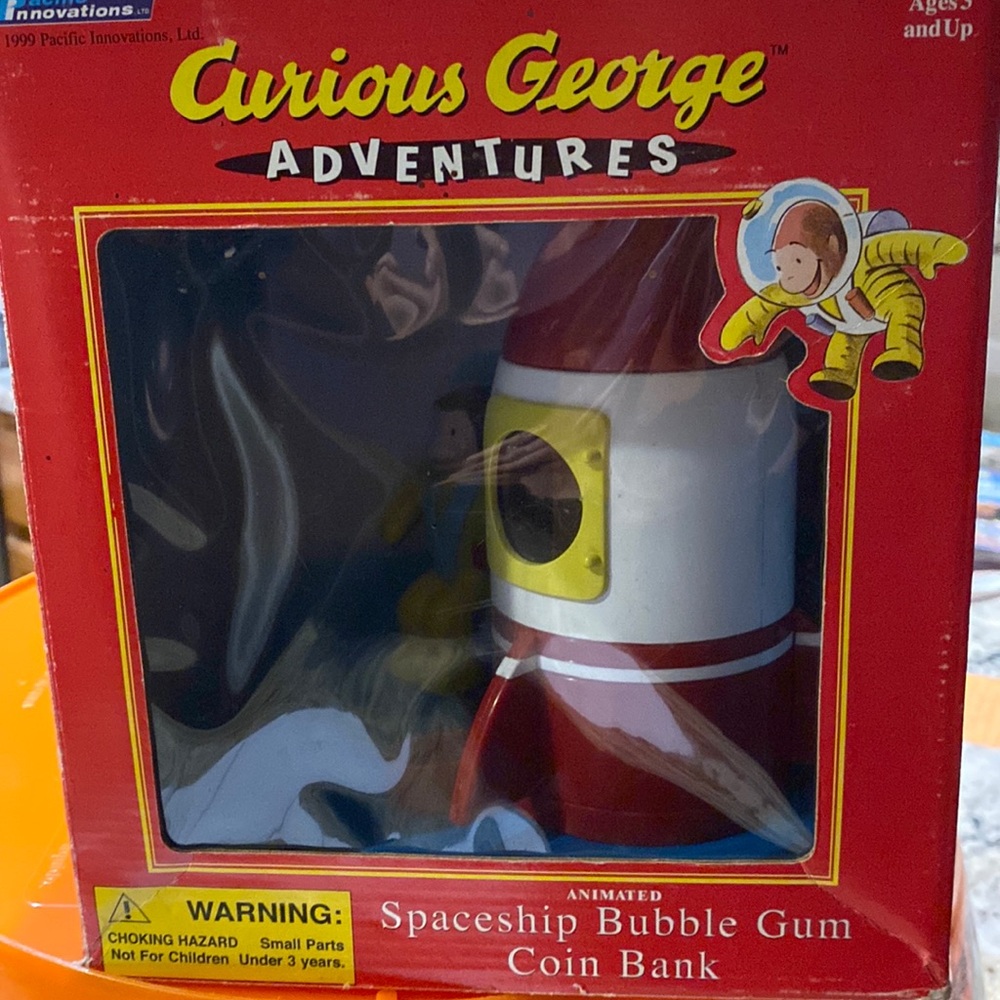 Vintage Curious George Adventure Animated space ship gum ball coin bank.